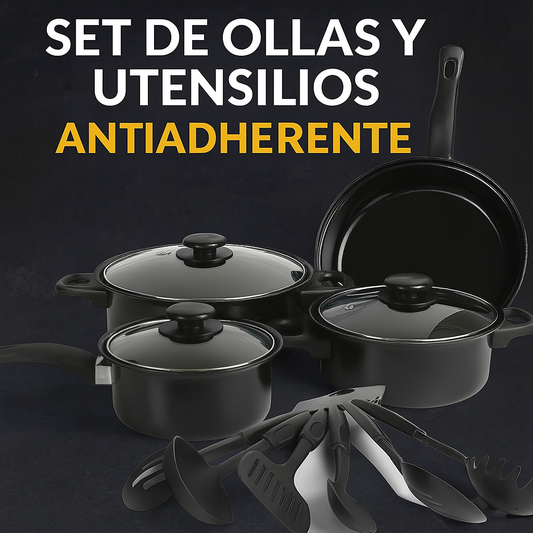 SET DE OLLAS Y JUEGO DE UTENCILIOS ANTIADHERENTE | 13 PIEZAS